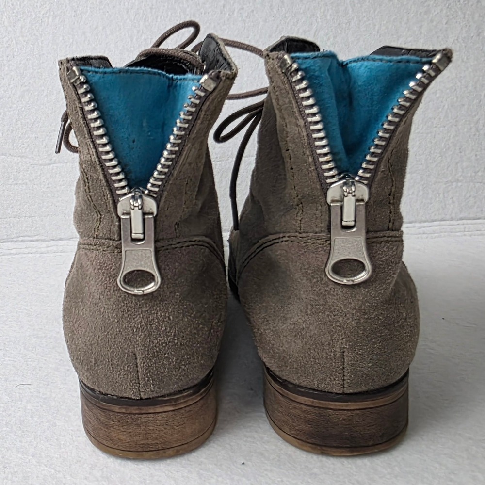 Steve Madden Rawlings Taupe Suede Lace Up Rear Zip Ankle Boots Womens 7.5M - Picture 3 of 8